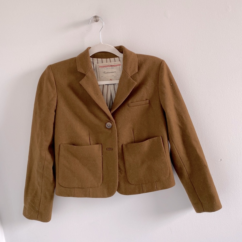Cartonnier Wool Brown/Green Blazer with Striped Lining